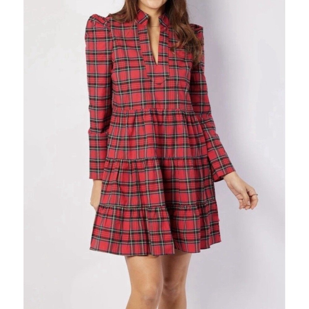 Sail to Sable Women’s Mini Red Tartan Plaid Tunic Flare Dress Tiered Skirt 2XL